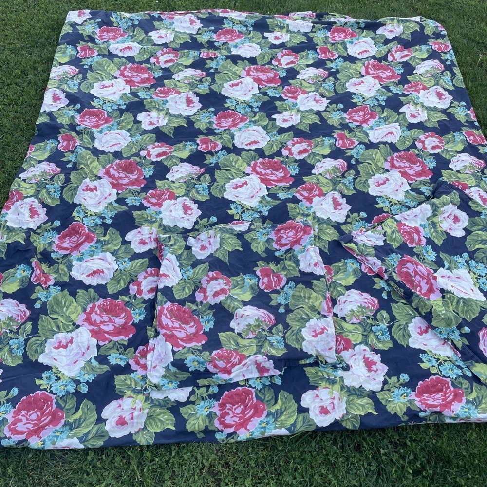 Pottery Barn Full Queen Duvet Cover & Shams Organic Cotton Blue‎ Floral Romantic